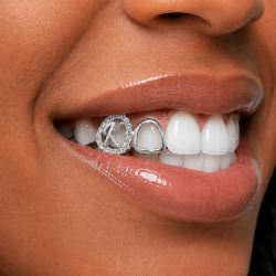 2 teeth Initial and Swarovski Grillz Z348