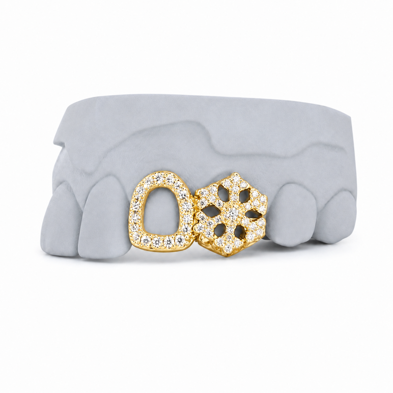 2 TEETH ICED SNOWFLAKE SWAROVSKI GRILLZ Z369