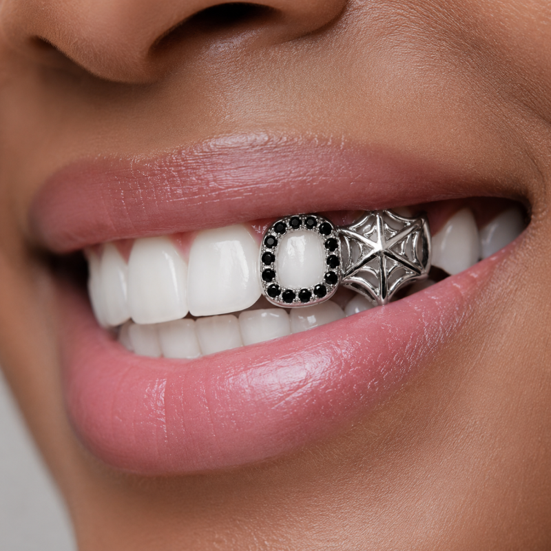 2 TEETH WEB WITH SWAROVSKI GRILLZ Z373