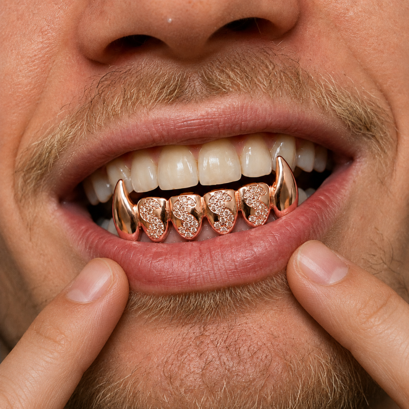 6 TEETH SWAROVSKI DOLLAR VAMPIRE GRILLZ Z382