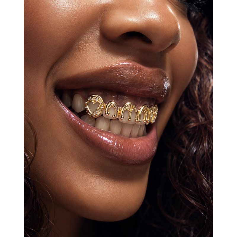 6 TEETH SWAROVSKI HEART AND DRIP GRILLZ Z318