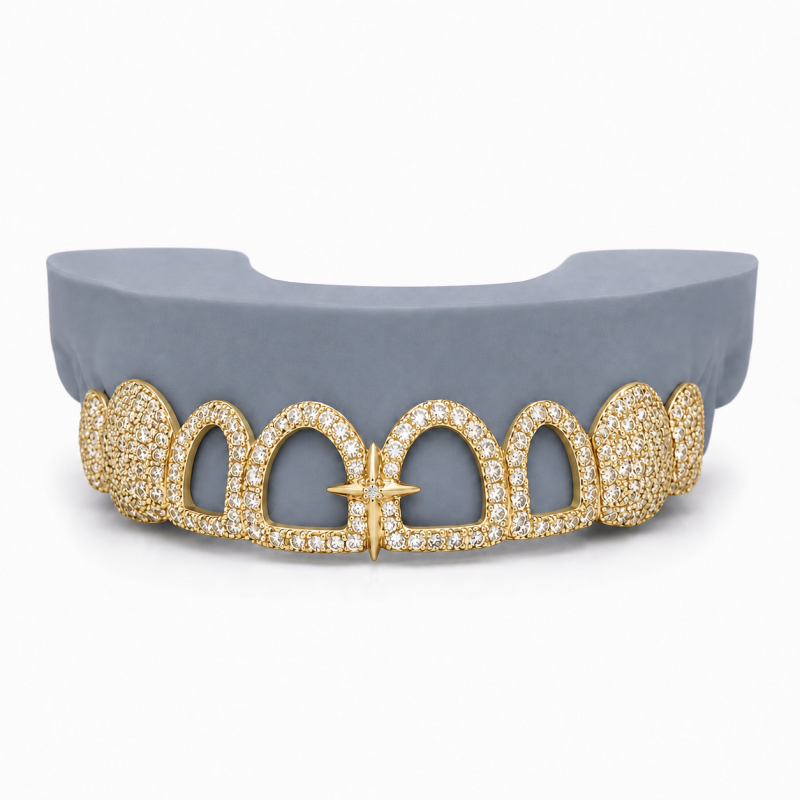 8 TEETH SWAROVSKI ICED WITH STAR GRILLZ Z379
