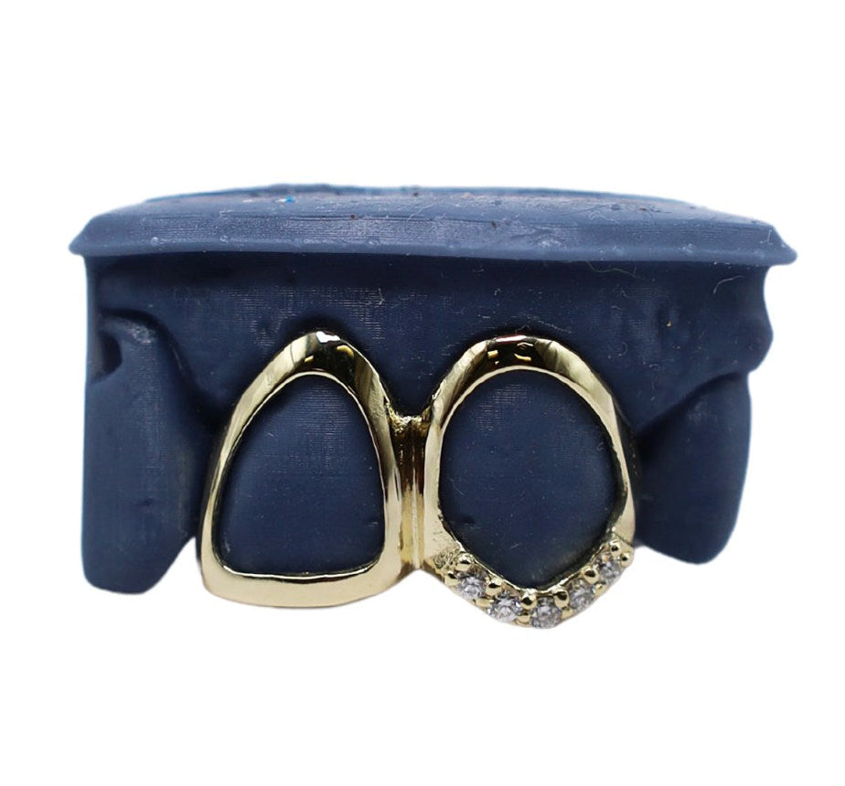 Two Tooth Open Face Grillz w Diamond Tip Canine