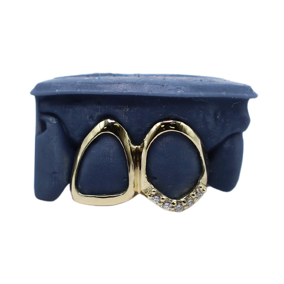 Two Tooth Open Face Grillz w Diamond Tip Canine