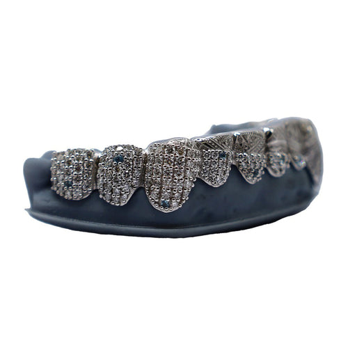 Bottom 8 Diamond Grillz with Polynesian Engraving – VS+ Diamonds White Gold Custom Set
