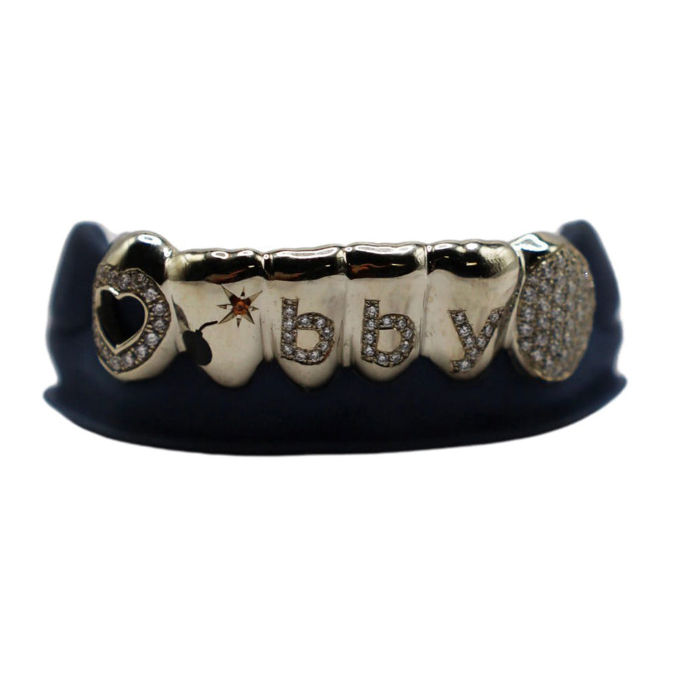 Bottom 6 Diamond Letter & Emoji Grillz – Custom VS+ Diamond Gold Set