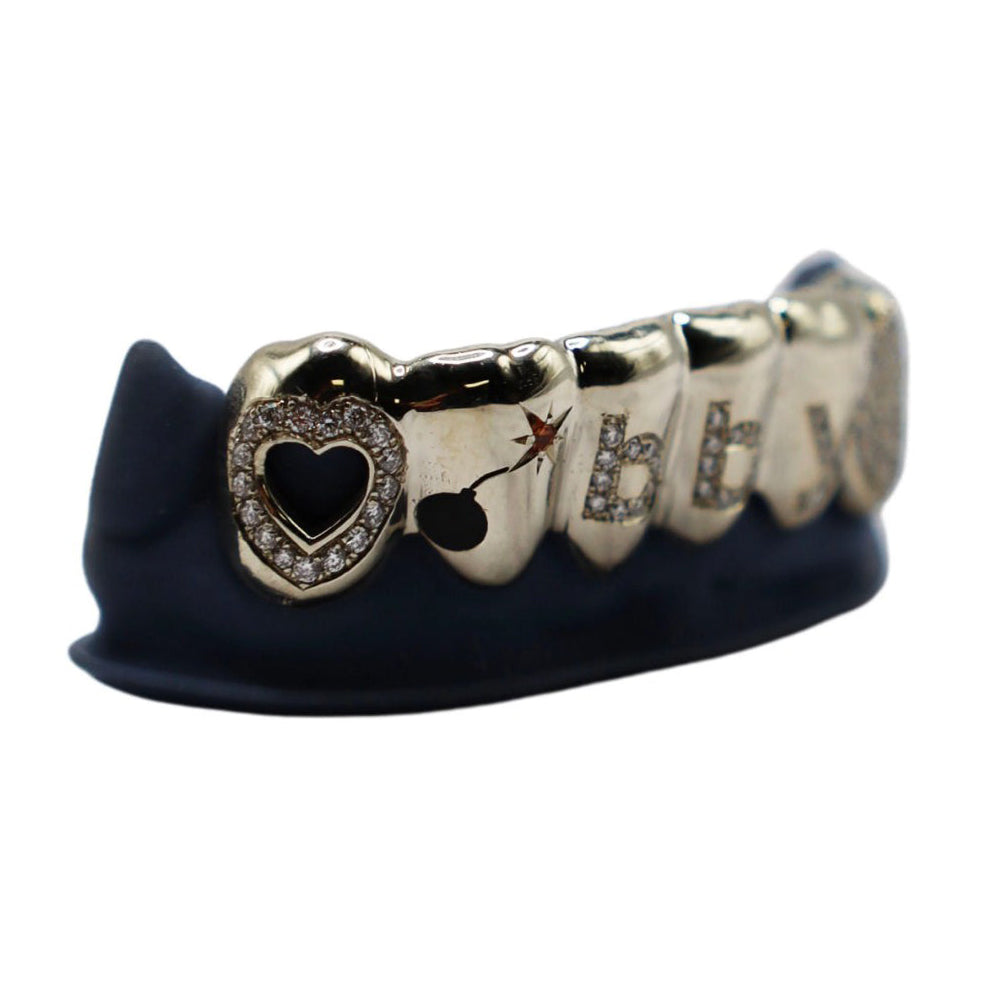 Bottom 6 Diamond Letter & Emoji Grillz – Custom VS+ Diamond Gold Set
