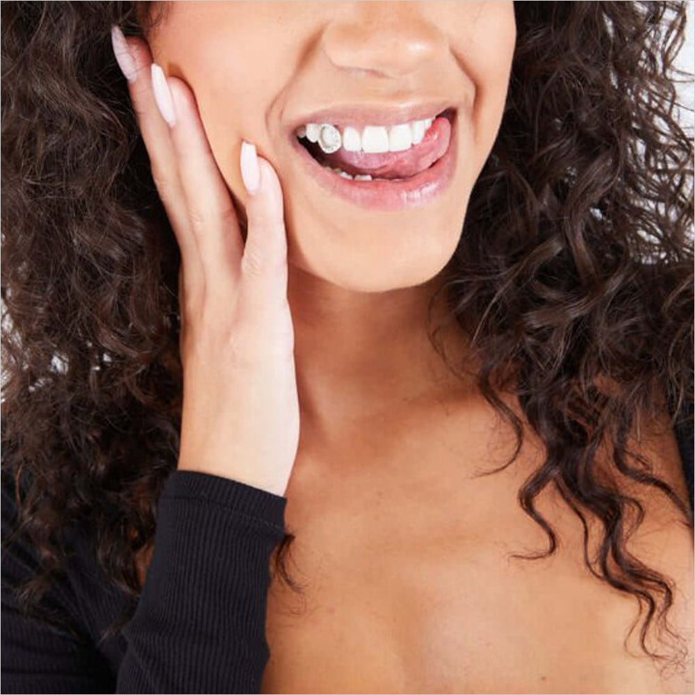 Single Tooth Open Face Diamond Fang Grillz – 14K White Gold Custom Iced Fang Cap